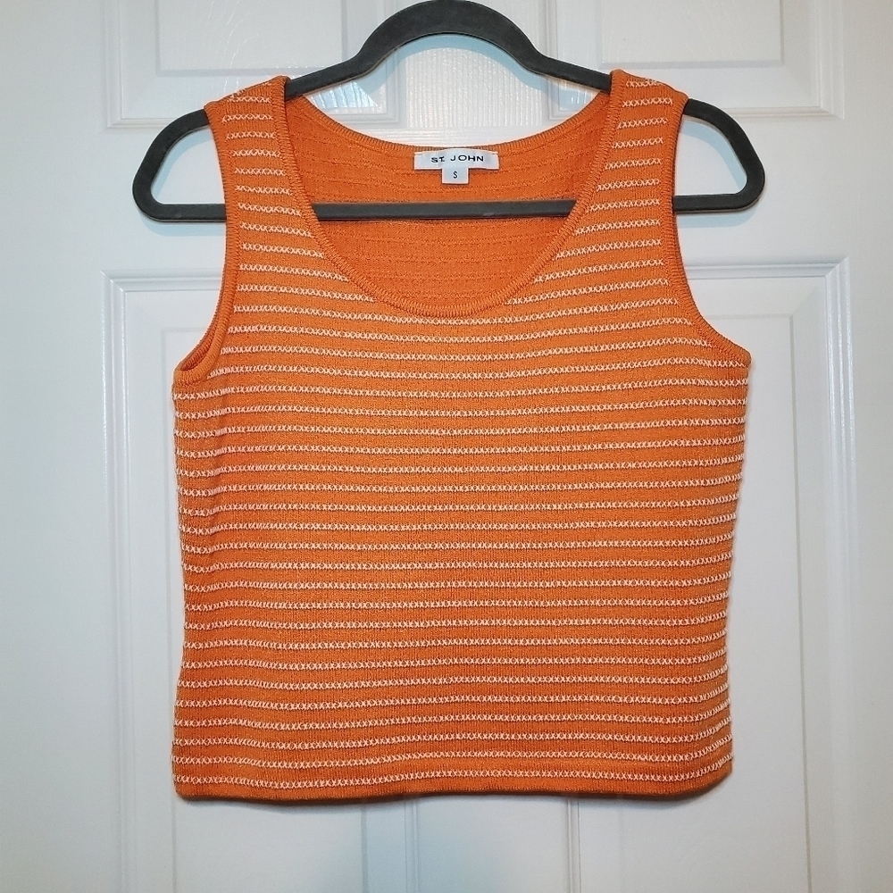 St. John Orange Knit Striped Women's Top Sz S